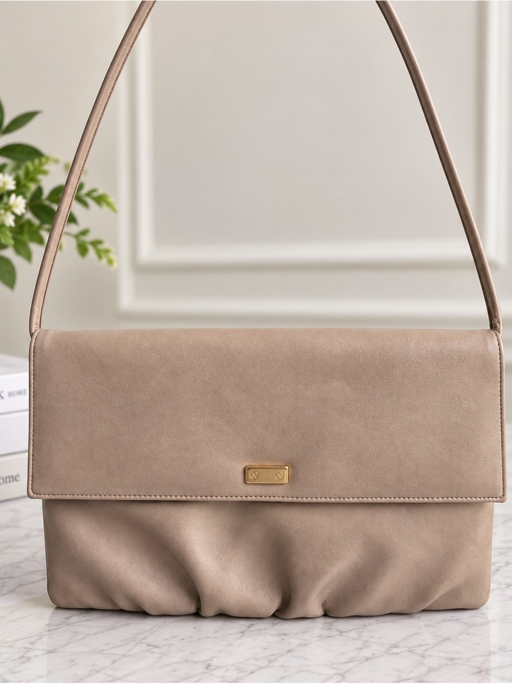Cabrelli Canada Taupe Envelope Shoulder Bag Gold Hardware